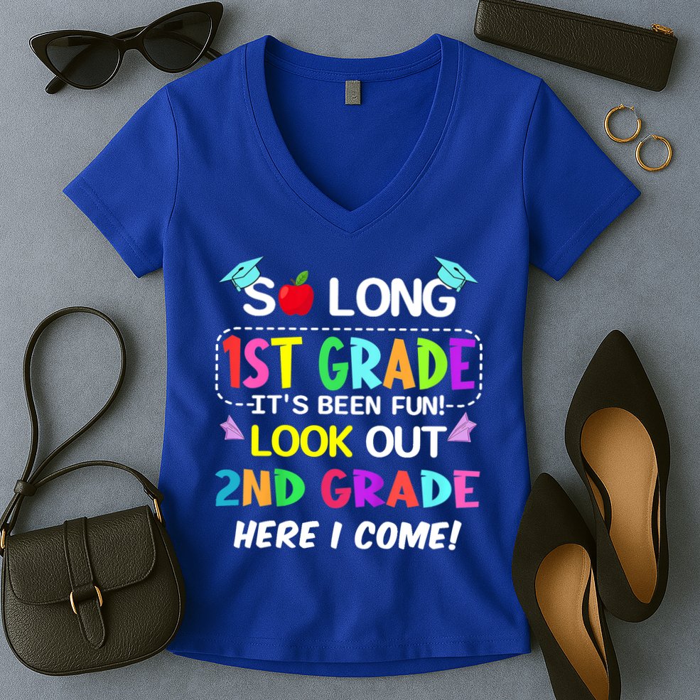 Kids So Long 1st Grade 2nd Grade Here I Come 1st Grade Graduation Meaningful Gif Women's V-Neck T-Shirt
