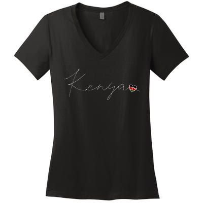 Kenya Simple Love Kenyan Flag Heart On Kenya Women's V-Neck T-Shirt