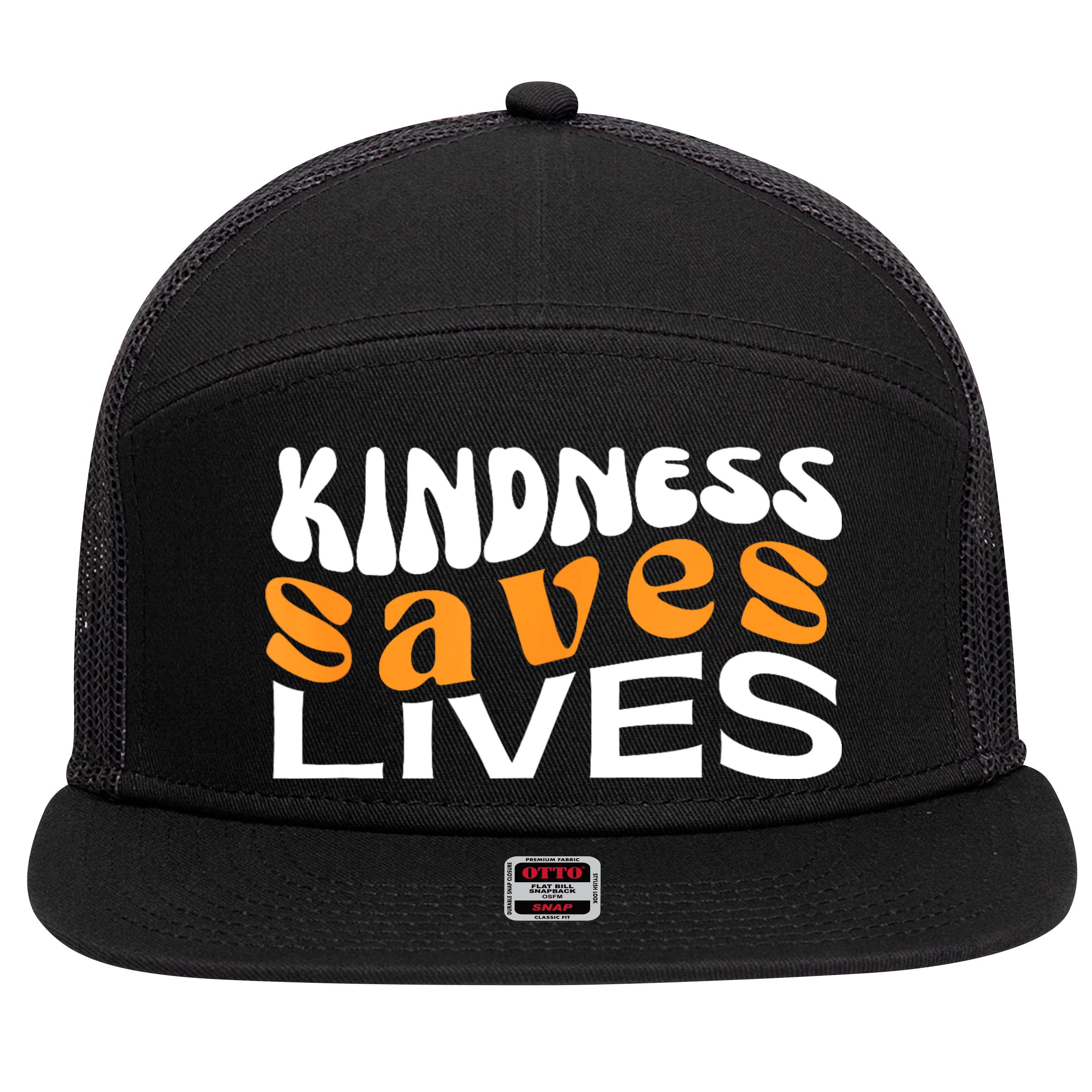 Kindness Saves Lives Mental Health Awareness Tee 7 Panel Mesh Trucker Snapback Hat