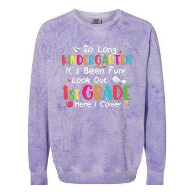 Kindergarten So Long Its Been 1st Grade Back To School Colorblast Crewneck Sweatshirt