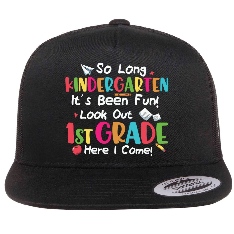 Kindergarten So Long Its Been 1st Grade Back To School Flat Bill Trucker Hat