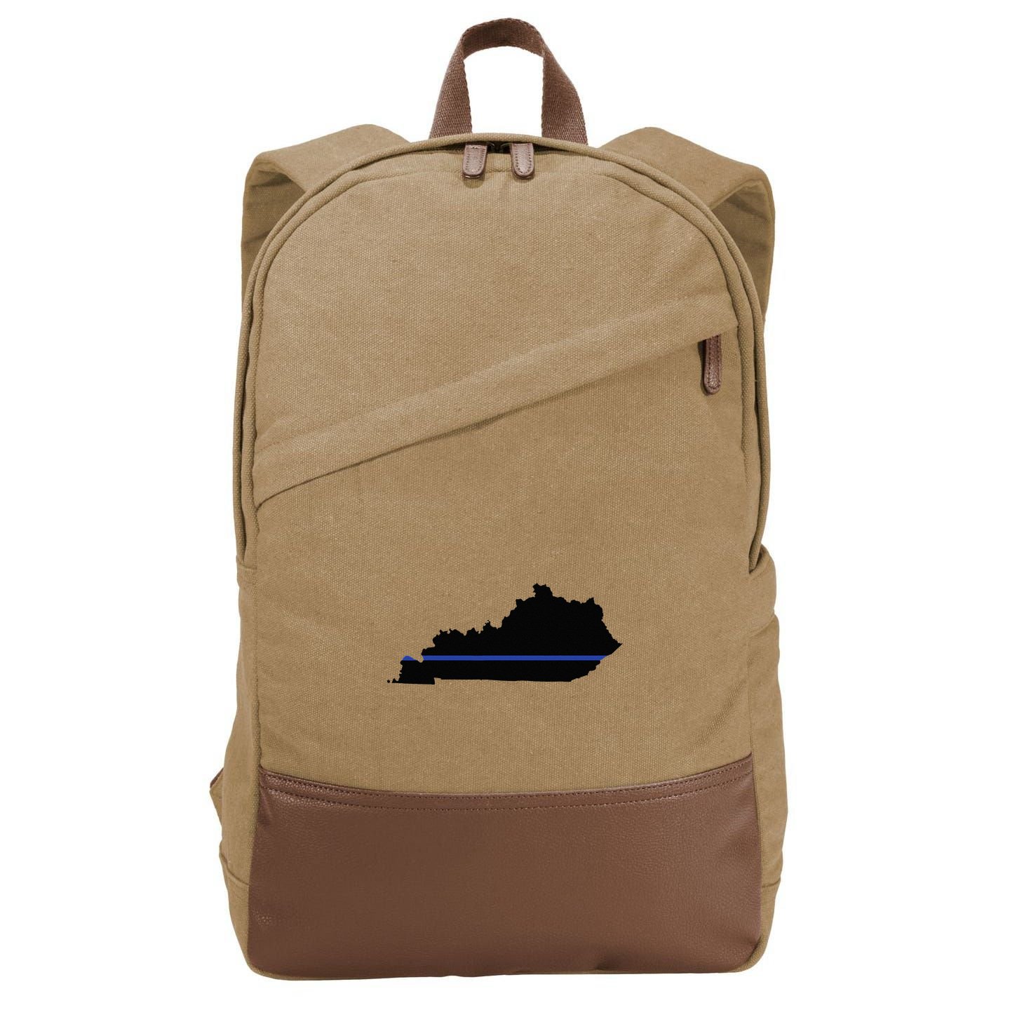 Kentucky State Map Police Law Enforcement Blue Line Cotton Canvas Backpack