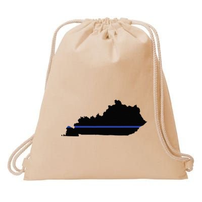 Kentucky State Map Police Law Enforcement Blue Line Drawstring Bag