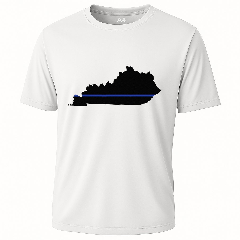 Kentucky State Map Police Law Enforcement Blue Line Performance Shirt