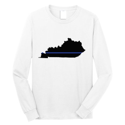 Kentucky State Map Police Law Enforcement Blue Line Long Sleeve Shirt