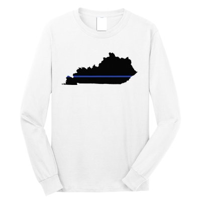 Kentucky State Map Police Law Enforcement Blue Line Long Sleeve Shirt