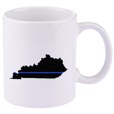 Kentucky State Map Police Law Enforcement Blue Line 11oz C Handle Ceramic Mug