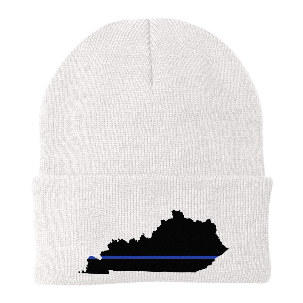 Kentucky State Map Police Law Enforcement Blue Line Beanie