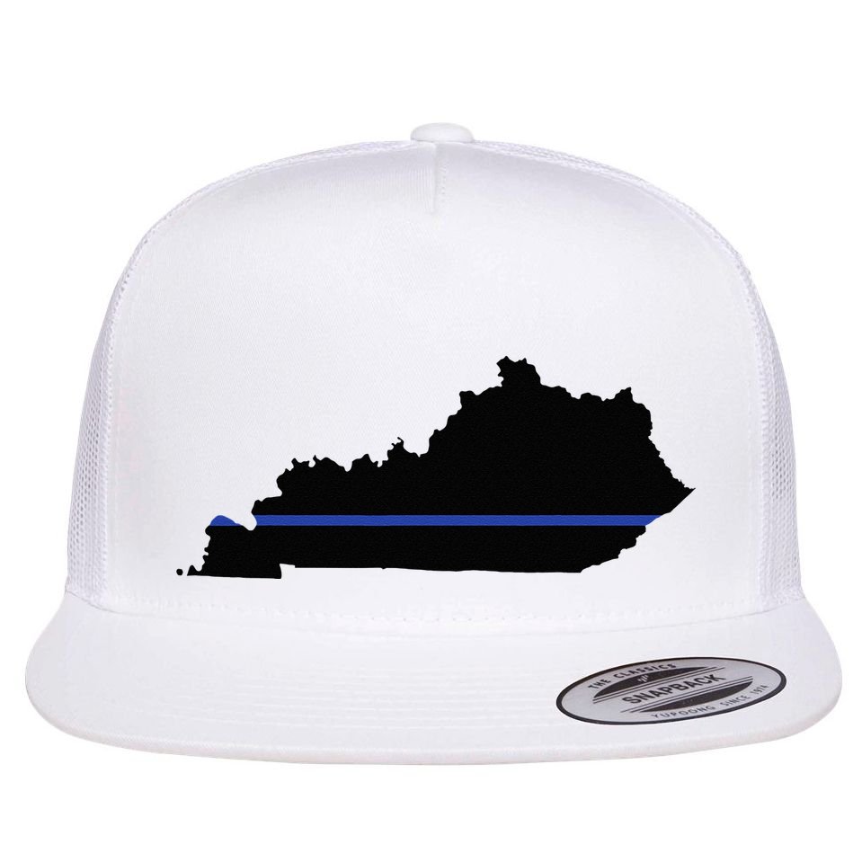 Kentucky State Map Police Law Enforcement Blue Line Flat Bill Trucker Hat