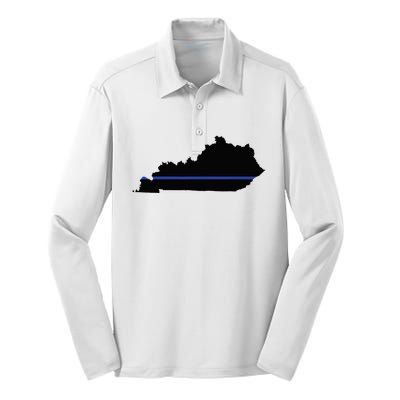 Kentucky State Map Police Law Enforcement Blue Line Silk Touch Performance Long Sleeve Polo