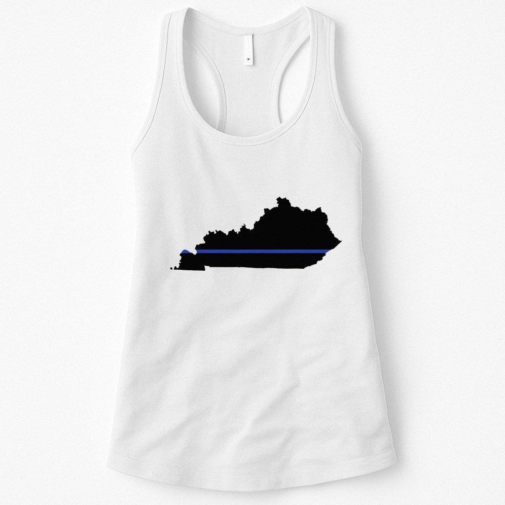 Kentucky State Map Police Law Enforcement Blue Line Womens Tank Top