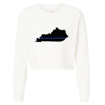 Kentucky State Map Police Law Enforcement Blue Line Cropped Pullover Crew