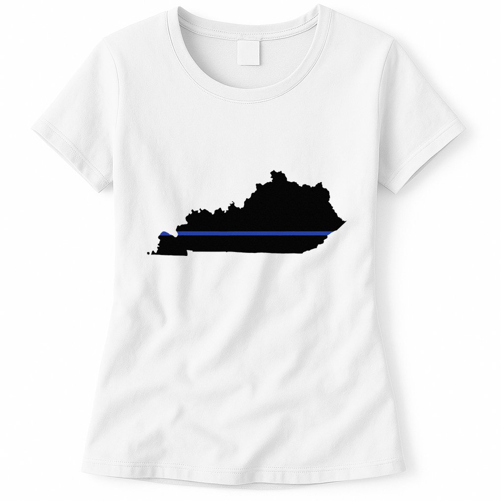 Kentucky State Map Police Law Enforcement Blue Line Womens T-Shirt