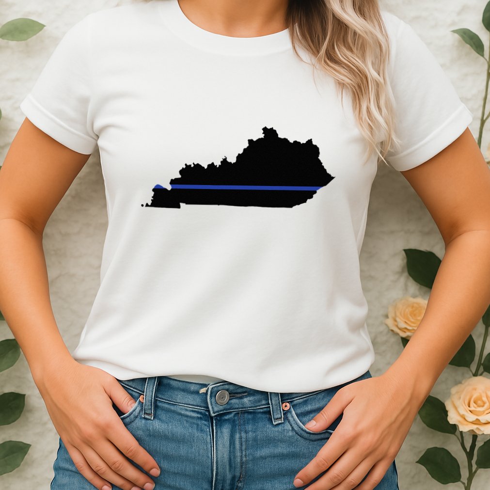 Kentucky State Map Police Law Enforcement Blue Line Womens T-Shirt