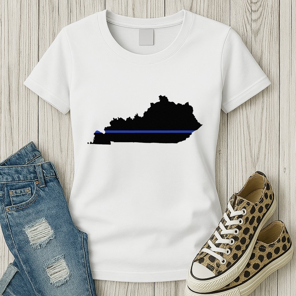 Kentucky State Map Police Law Enforcement Blue Line Womens T-Shirt