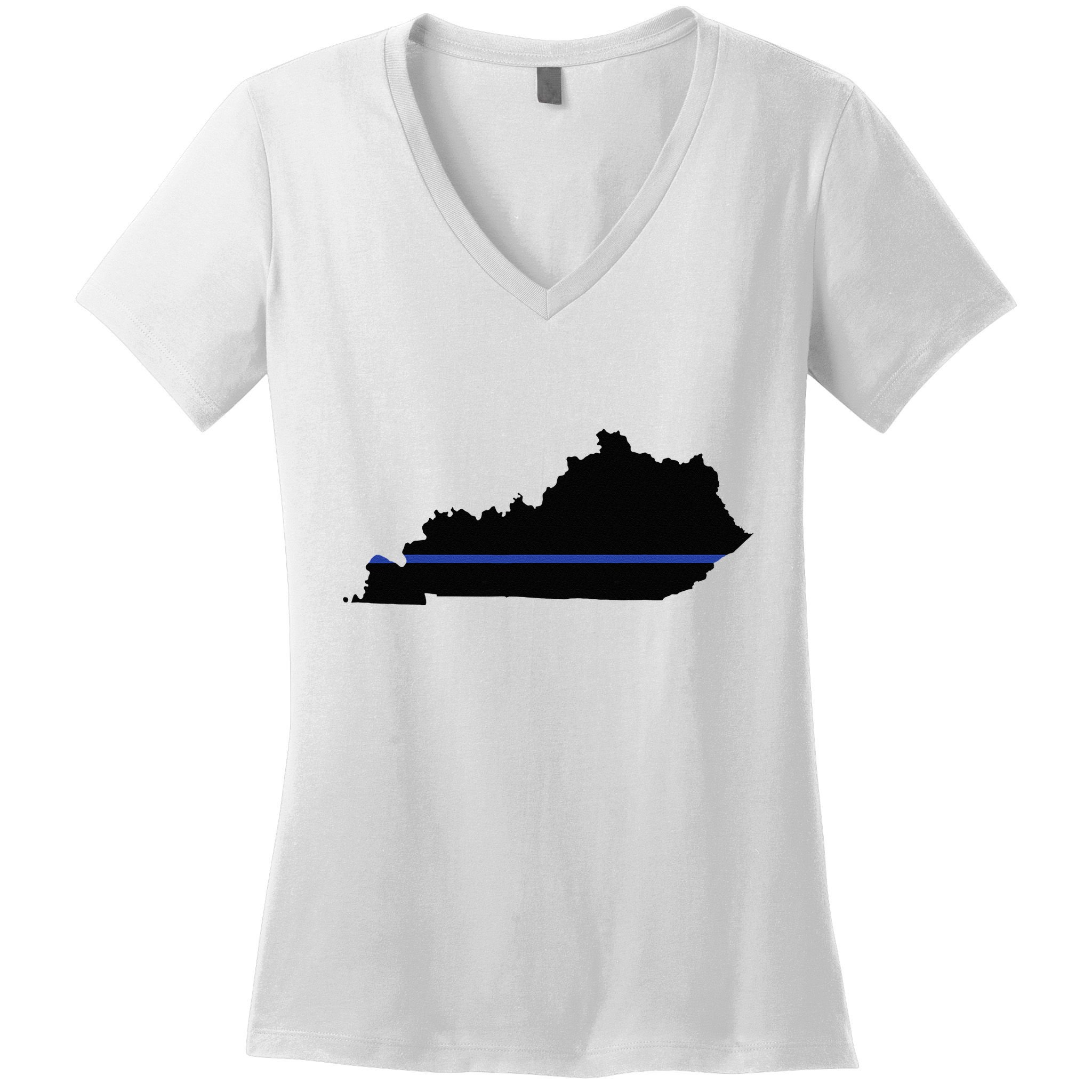 Kentucky State Map Police Law Enforcement Blue Line Women's V-Neck T-Shirt