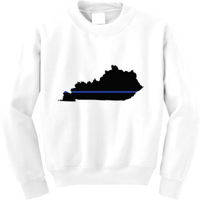 Kentucky State Map Police Law Enforcement Blue Line Kids Sweatshirt