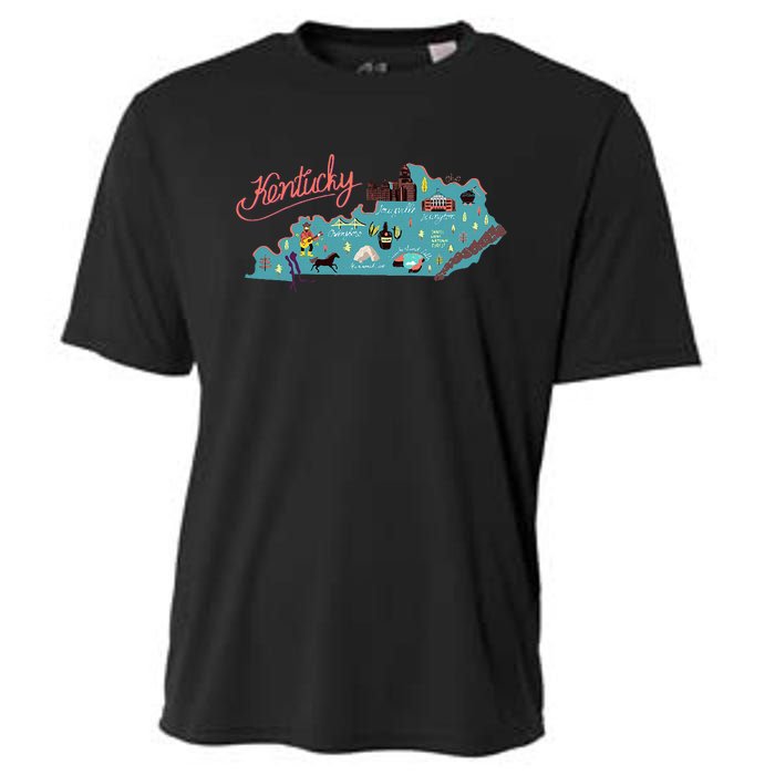 Kentucky State Map Travel Cities & Destination Souvenir Cooling Performance Crew T-Shirt