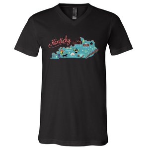 Kentucky State Map Travel Cities & Destination Souvenir V-Neck T-Shirt