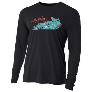 Kentucky State Map Travel Cities & Destination Souvenir Cooling Performance Long Sleeve Crew