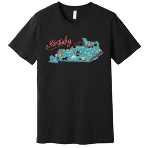 Kentucky State Map Travel Cities & Destination Souvenir Premium T-Shirt