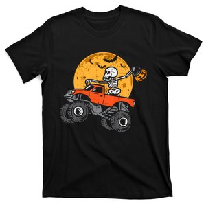 Kids Skeleton Monster Truck Moon Candy Toddler Boys Halloween Kid T-Shirt