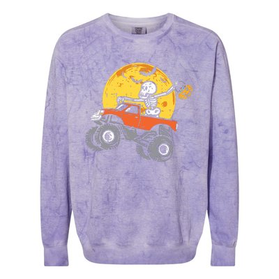 Kids Skeleton Monster Truck Moon Candy Boy Halloween Colorblast Crewneck Sweatshirt