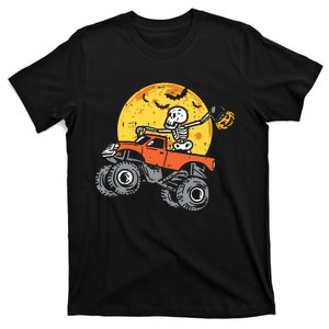 Kids Skeleton Monster Truck Moon Candy Boy Halloween T-Shirt