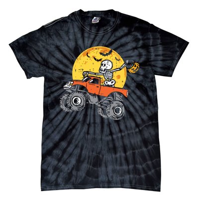 Kids Skeleton Monster Truck Moon Candy Boy Halloween Tie-Dye T-Shirt