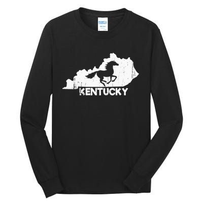 Kentucky State Map Horse Racing Lovers Rider Tall Long Sleeve T-Shirt