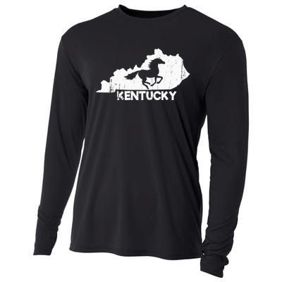 Kentucky State Map Horse Racing Lovers Rider Cooling Performance Long Sleeve Crew