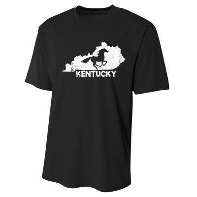 Kentucky State Map Horse Racing Lovers Rider Performance Sprint T-Shirt