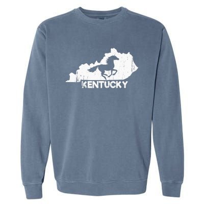 Kentucky State Map Horse Racing Lovers Rider Garment-Dyed Sweatshirt