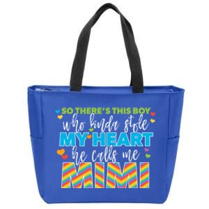 Kinda Stole My Heart Rainbow Mimi Grandma Grandson Gift Zip Tote Bag