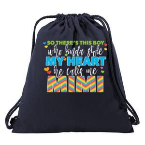 Kinda Stole My Heart Rainbow Mimi Grandma Grandson Gift Drawstring Bag