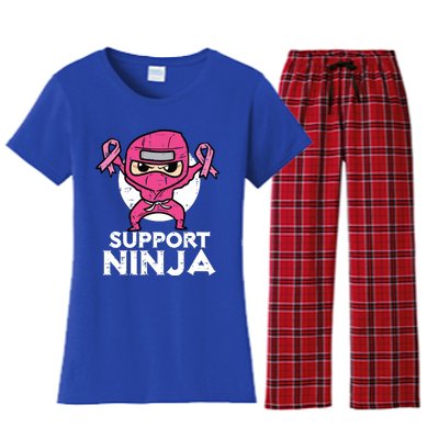 Kids Support Ninja Pink Cute Breast Cancer Awareness Women's Flannel Pajama Set