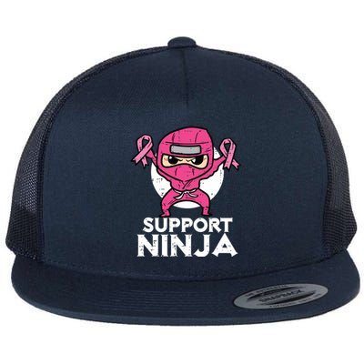 Kids Support Ninja Pink Cute Breast Cancer Awareness Flat Bill Trucker Hat