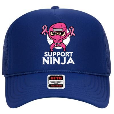 Kids Support Ninja Pink Cute Breast Cancer Awareness High Crown Mesh Back Trucker Hat