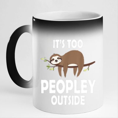 Kawaii Sloth Napping It's Too Peopley Outside For Introverts 11oz Black Color Changing Mug