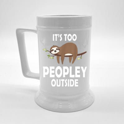 Kawaii Sloth Napping It's Too Peopley Outside For Introverts Beer Stein