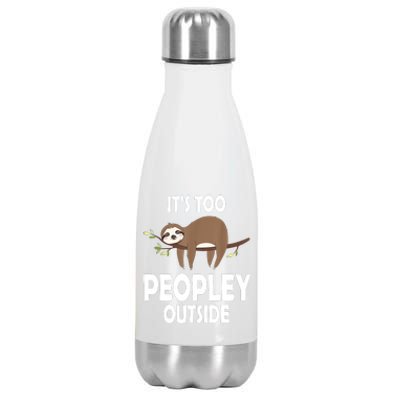 Kawaii Sloth Napping It's Too Peopley Outside For Introverts Stainless Steel Insulated Water Bottle