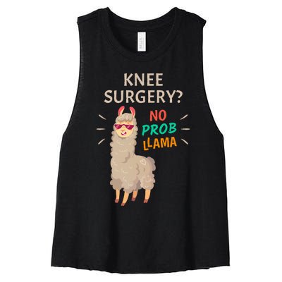 Knee Surgery No Probllama Knee Replacement Recovery Gift Women's Racerback Cropped Tank