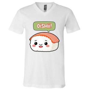 Kawaii Sushi Oishii! Cute Food Illustration V-Neck T-Shirt