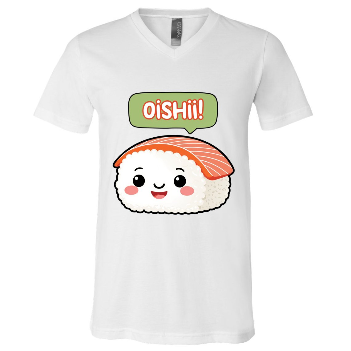 Kawaii Sushi Oishii! Cute Food Illustration V-Neck T-Shirt
