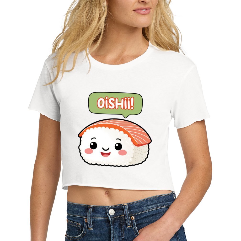 Kawaii Sushi Oishii! Cute Food Illustration Women's Crop Top Tee