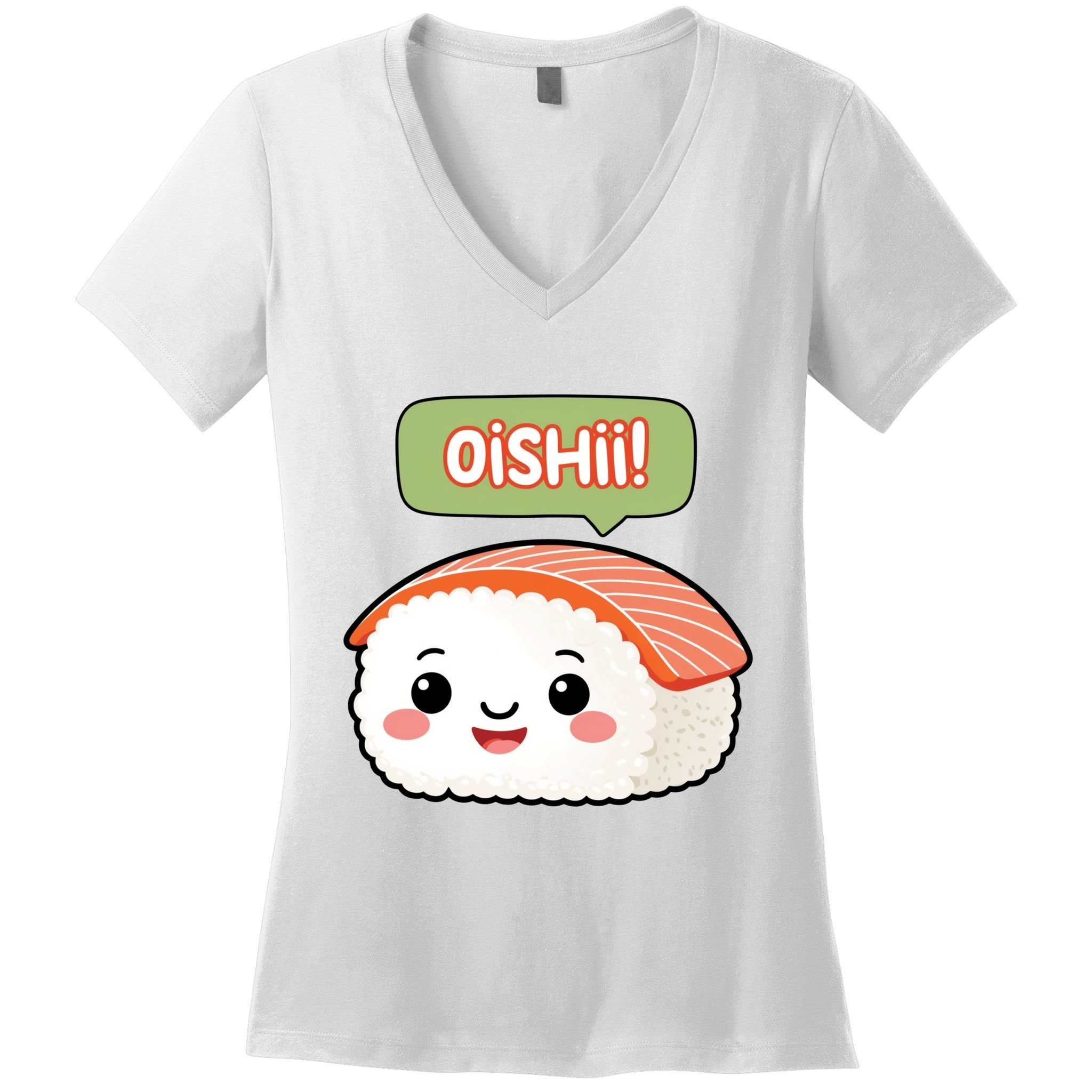 Kawaii Sushi Oishii! Cute Food Illustration Women's V-Neck T-Shirt