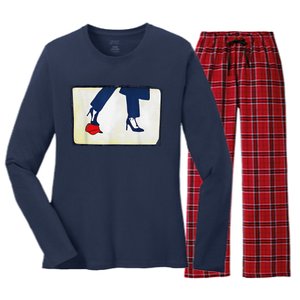 Kamala Stepping On Red Hat Funny Kamala Harris Trump 2024 Women's Long Sleeve Flannel Pajama Set 