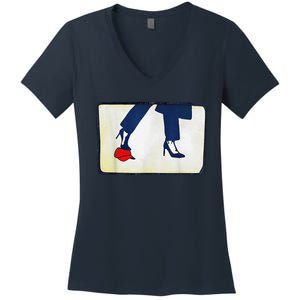 Kamala Stepping On Red Hat Funny Kamala Harris Trump 2024 Women's V-Neck T-Shirt