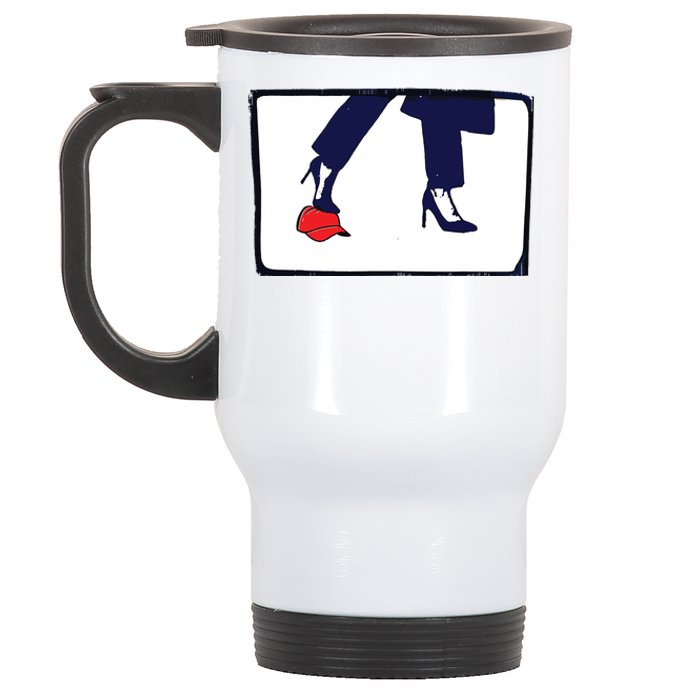 Kamala Stepping On Red Hat Funny Kamala Harris Trump 2024 Stainless Steel Travel Mug