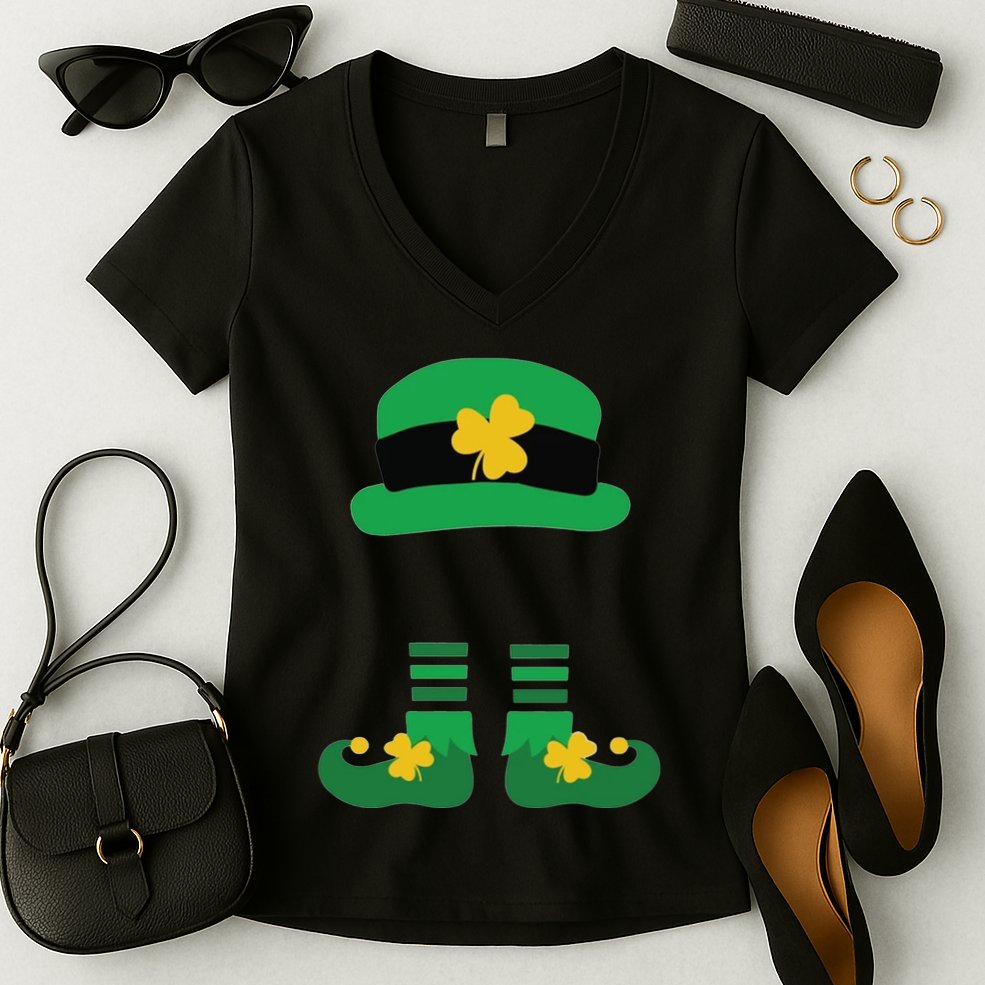 Kid Saint Patrick's Day Personalized Shirt Leprechaun Stockings And Hat Women's V-Neck T-Shirt